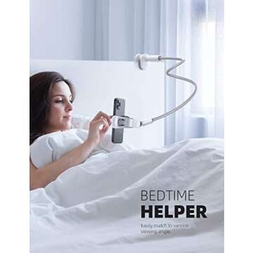 Lamicall Phone Holder Bed Gooseneck Mount, Cell Phone Clamp Clip for Desk, Flexible Long Arm Headboard Bedside Lazy Bracket, Overhead Table Stand, Compatible with All Phones - Gray