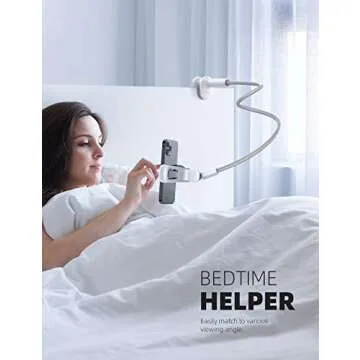 Lamicall Phone Holder Bed Gooseneck Mount, Cell Phone Clamp Clip for Desk, Flexible Long Arm Headboard Bedside Lazy Bracket, Overhead Table Stand, Compatible with All Phones - Gray