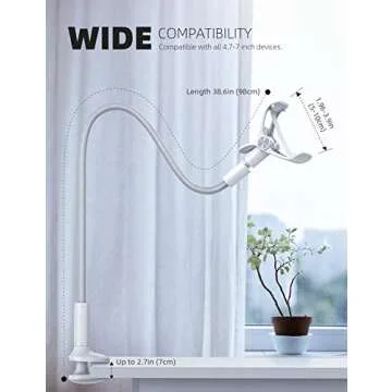 Lamicall Phone Holder Bed Gooseneck Mount, Cell Phone Clamp Clip for Desk, Flexible Long Arm Headboard Bedside Lazy Bracket, Overhead Table Stand, Compatible with All Phones - Gray