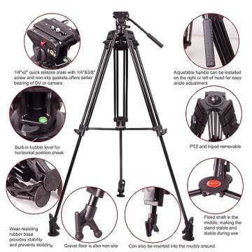 Video Tripod System, Regetek 72 Inch Professional Heavy Duty Aluminum Adjustable Photography Camera ...