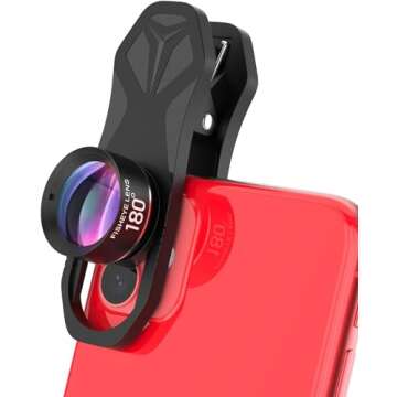 180° fisheye Lens for iPhone Samsung Google Android Smartphone,with Clip,Cell Phone Lens,anamorphic...