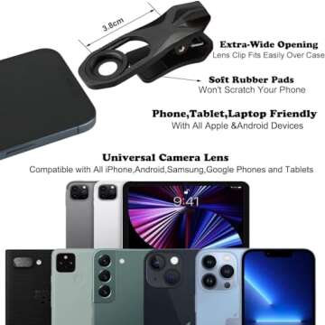 180° fisheye Lens for iPhone Samsung Google Android Smartphone,with Clip,Cell Phone Lens,anamorphic Lens,Funny Pictures