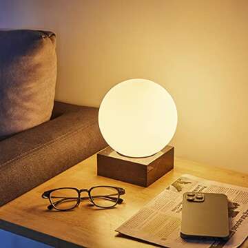 FLORNIA Modern Industrial Table Lamp, Unique Bedside Nightstand Desk Lamp with Glass Shade and Marbl...