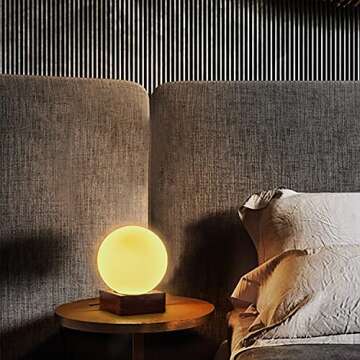 FLORNIA Modern Industrial Table Lamp, Unique Bedside Nightstand Desk Lamp with Glass Shade and Marble Base for Bedroom, Living Room, Office Study, Decoration (Include Bulb G45)