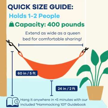 Handwoven Hammock by Yellow Leaf Hammocks - Double Size, Fits 1-2 PPL, 400lb max - Weathersafe, Super Strong, Easy to Hang, Ultra Soft, Artisan Made - Color: Blue - Orange