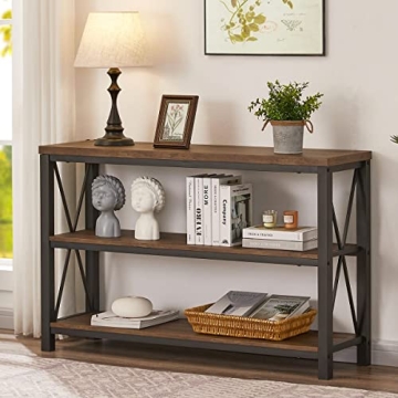 BON AUGURE Rustic Console Table Behind Couch, Industrial Entryway Table with Shelves, 3 Tier Sofa Ta...