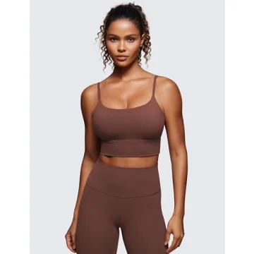CRZ YOGA Adjustable Longline Sports Bra for Women - V Back Wireless Workout Padded Yoga Bra Cropped Tank Tops Taupe Medium