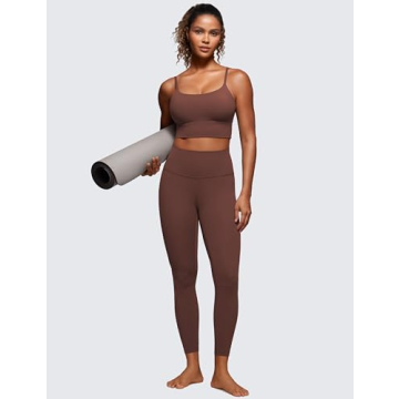 CRZ YOGA Adjustable Longline Sports Bra for Women - V Back Wireless Workout Padded Yoga Bra Cropped Tank Tops Taupe Medium