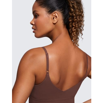 CRZ YOGA Adjustable Longline Sports Bra for Women - V Back Wireless Workout Padded Yoga Bra Cropped Tank Tops Taupe Medium