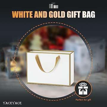 Medium Size Gift Bags, YACEYACE 10Pcs 10.5"x 4"x8" Gift Bags Bulk White Gift Bags with Ribbon Handle...