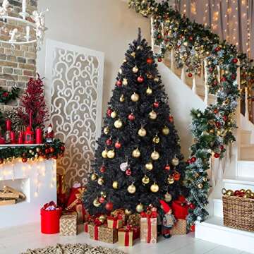Yaheetech 6ft Black Artificial Christmas Pine Tree Seasonal Holiday Carnival Home Party Decoration f...