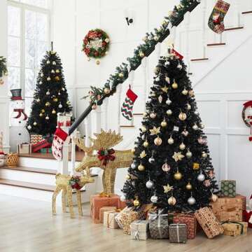 Yaheetech 6ft Black Artificial Christmas Pine Tree Seasonal Holiday Carnival Home Party Decoration for Home, Office, Party Decoration Indoor Outdoor with 818 Branch Tips and Foldable Stand