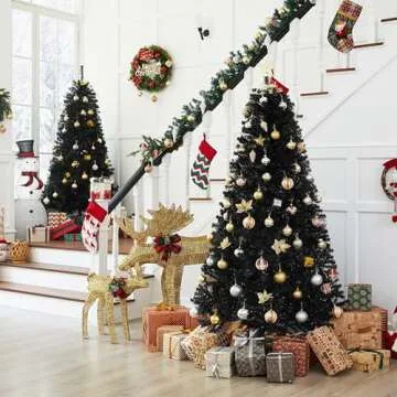 Yaheetech 6ft Black Artificial Christmas Pine Tree Seasonal Holiday Carnival Home Party Decoration for Home, Office, Party Decoration Indoor Outdoor with 818 Branch Tips and Foldable Stand