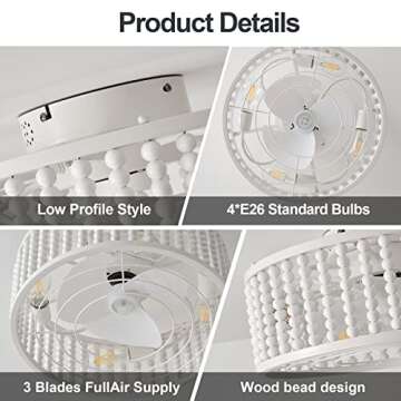 Elegant Liokoc Ceiling Fan with Beaded Design & Remote