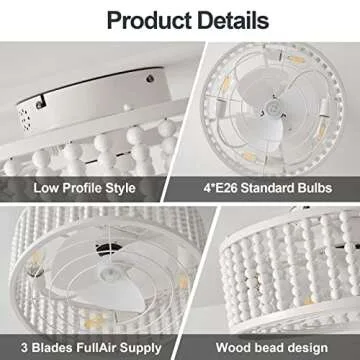 Elegant Liokoc Ceiling Fan with Beaded Design & Remote