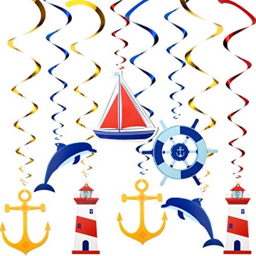 WILLBOND 20 Pieces Nautical Hanging Swirl Cruise Ship Anchor Nautical Sailor Theme Party Decorations...