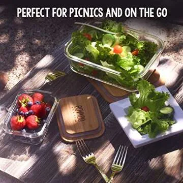 Bovado Set of 4 Rectangular Glass Food Storage Containers (12 oz + 20 oz + 35 oz +50 oz) with Eco-Friendly Bamboo Lids | 4 Bento Boxes for Meal Prep, Leftovers, Baking, Cooking & Lunch | BPA-Free