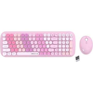UBOTIE Wireless Keyboard and Mouse Combo - Retro Rainbow Typewriter