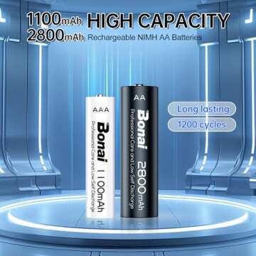 High-Capacity BONAI AA AAA Rechargeable Batteries with Charger