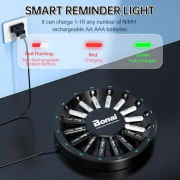 High-Capacity BONAI AA AAA Rechargeable Batteries with Charger