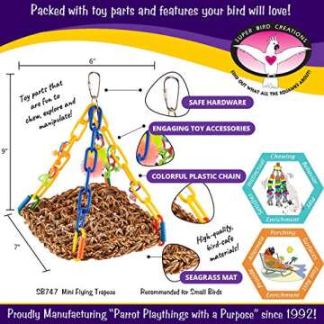 Super Bird Creations SB747 Mini Flying Trapeze Bird Toy, Small Bird Size, 6” x 7” x 9”