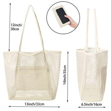 Iioscre Mesh Beach Tote Bags for Womens, Causal Beach Hobo Bags for Beach Swimming Pools Vacations B...