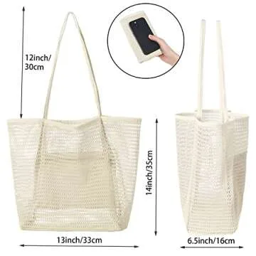 Iioscre Mesh Beach Tote Bags for Womens, Causal Beach Hobo Bags for Beach Swimming Pools Vacations B...