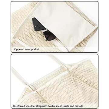 Iioscre Mesh Beach Tote Bags for Womens, Causal Beach Hobo Bags for Beach Swimming Pools Vacations Beach Essentials