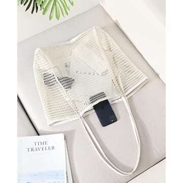 Iioscre Mesh Beach Tote Bags for Womens, Causal Beach Hobo Bags for Beach Swimming Pools Vacations Beach Essentials