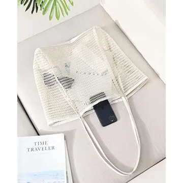 Iioscre Mesh Beach Tote Bags for Womens, Causal Beach Hobo Bags for Beach Swimming Pools Vacations Beach Essentials