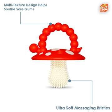 RaZbaby Chompy Teether for Infant & Baby 3M+ Toy with Massaging Bristles for Teething Relief Pacifie...