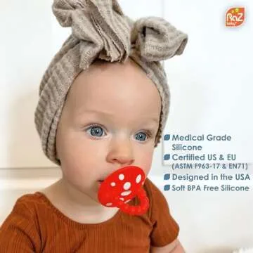 RaZbaby Chompy Teether for Infant & Baby 3M+ Toy with Massaging Bristles for Teething Relief Pacifier - Soothes Sore Gums - Hands-Free & Easy-to-Hold Teether, BPA Free - Red/Pink