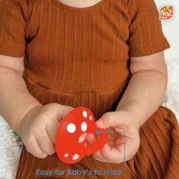 RaZbaby Chompy Teether for Infant & Baby 3M+ Toy with Massaging Bristles for Teething Relief Pacifier - Soothes Sore Gums - Hands-Free & Easy-to-Hold Teether, BPA Free - Red/Pink