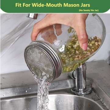 VOLCANOES CLUB Sprouting Lids - 316 Stainless Steel Sprouting Lids for 86mm Wide Mouth Mason Jar - Mesh Screen Strainer Lid Growing Kit for Organic Sprouts, Broccoli, Alfalfa, Mung Bean Sprouts (8Pcs)