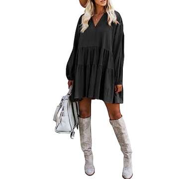 FANCYINN Women's Long Lantern Sleeve Babydoll Dress