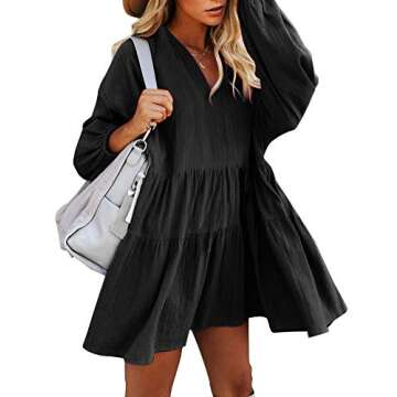 FANCYINN Women's Long Lantern Sleeve Babydoll Dress