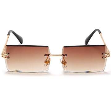 Yimosro Rectangle Sunglasses For Women Men Trendy Rimless Vintage Square Sunglasses For Women Eyewear Unisex Brown