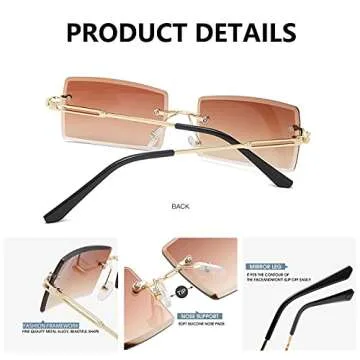 Yimosro Rectangle Sunglasses For Women Men Trendy Rimless Vintage Square Sunglasses For Women Eyewear Unisex Brown