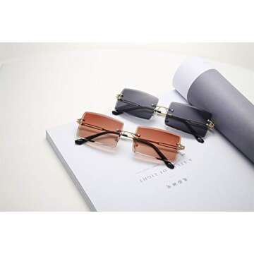 Yimosro Rectangle Sunglasses For Women Men Trendy Rimless Vintage Square Sunglasses For Women Eyewear Unisex Brown