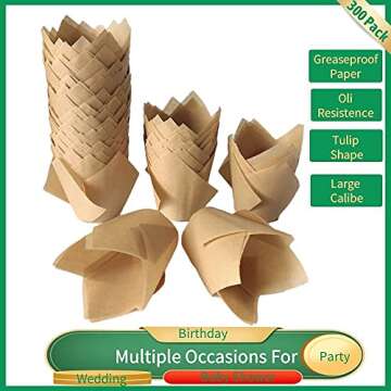 Tulip Cupcake Liners-300 Pack Tulip Cupcake Wrappers Greaseproof Muffin Liners Baking Cups For Birth...