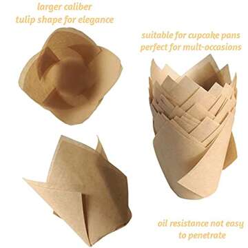 Tulip Cupcake Liners-300 Pack Tulip Cupcake Wrappers Greaseproof Muffin Liners Baking Cups For Birthday,Party,Wedding- Natural Color