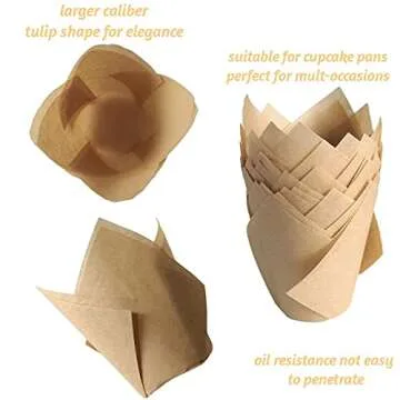 Tulip Cupcake Liners-300 Pack Tulip Cupcake Wrappers Greaseproof Muffin Liners Baking Cups For Birthday,Party,Wedding- Natural Color