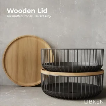 LIBKEN Multi-Purpose Fruit Basket with Bamboo Lid for Kitchens