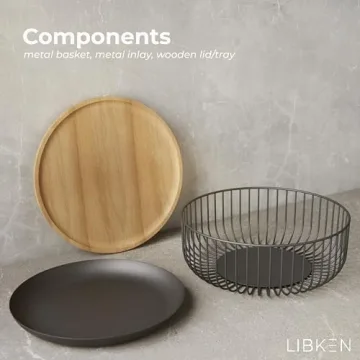 LIBKEN Multi-Purpose Fruit Basket with Bamboo Lid for Kitchens