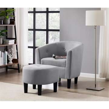 Devion Furniture 57" H Transitional Polyester Fabric Upholstered Button Tufted Accent Chair with Ott...
