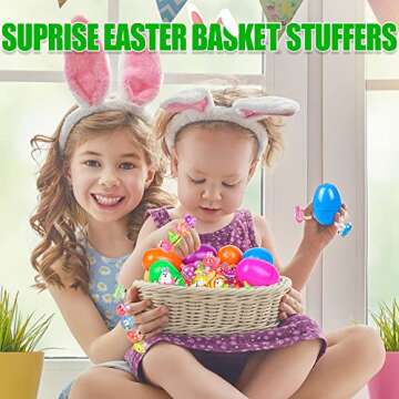 FLY2SKY Easter Eggs, 25P Easter Eggs + 25 LED Light Up Rings 3D Easter Basket Stuffers Glow In the D...