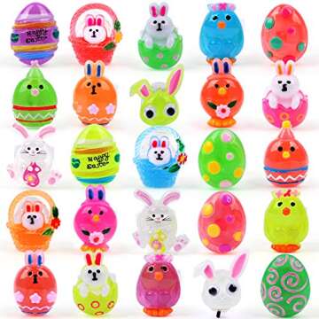 FLY2SKY Easter Eggs, 25P Easter Eggs + 25 LED Light Up Rings 3D Easter Basket Stuffers Glow In the Dark Easter Egg Fillers Easter Party Favors Easter toys Gift Easter Hunt for Kids Girls Boys