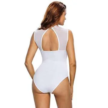 Chic Floral Sheer Lace Bodysuit Tops for Women