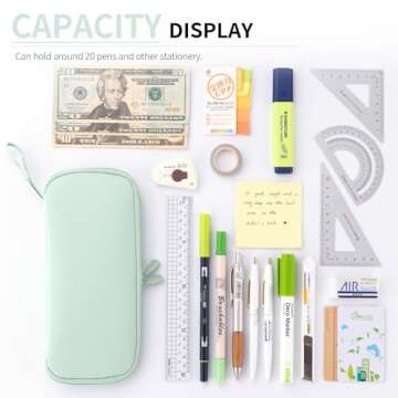 ANGOOBABY Pencil Case Wide Opening Durable Pen Pouch Lightweight Portable Pencil Bag with Handle for School Teen Girl Boy Men Women Adults Green
