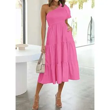 ZESICA Women's Boho Summer One Shoulder Dress - Perfect for Weddings & Casual Outings